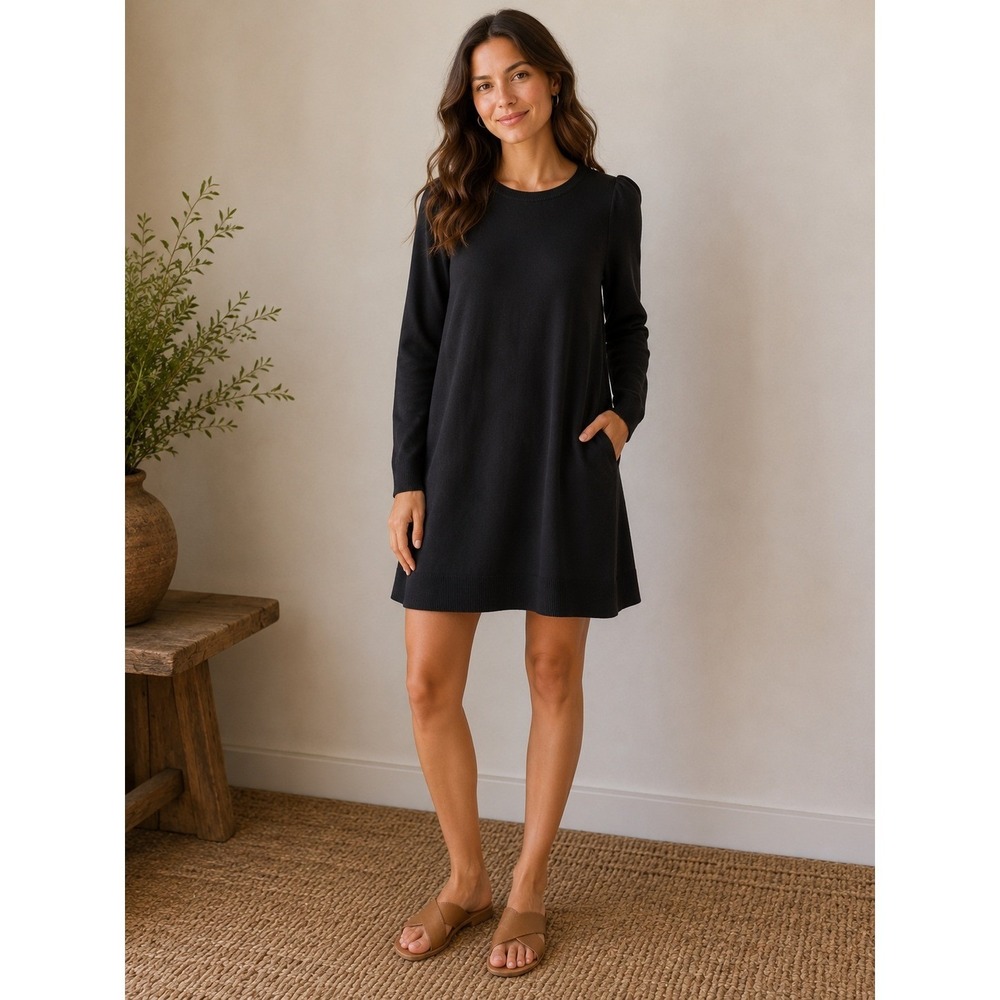 ASOS Dress Womens US 6 Black Split Open Sleeve Crew Neck Sweater Knit Mini